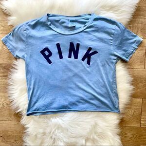 PINK WOMEN'S MEDIUM Crop Top – Blue Short Sleeve 💙 Casual Everyday Style